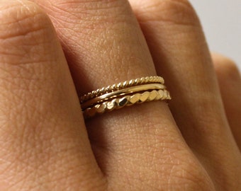 Twist Ring Set, 3 Ring Set, Stackable Gold Filled Rings, Tiny Gold Rings, Tarnish Free Ring, Everyday Dainty Rings,