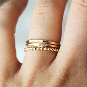 Gold Initial Ring Set, 14k Gold Ring Set, 3 Gold Initial Ring Set, Gold Filled Thin Ring, Gold Tiny Initial Signet Ring Letter Initial Ring