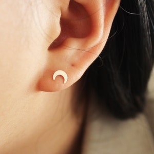 Moon Stud Earrings, Moon Studs, Crescent Moon Stud Earrings, Tiny Stud Earrings, Gold Stud Earrings, Moon Phase Earrings, Crescent Earrings