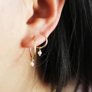 Gold Pearl Hoop Earrings - Gold Pearl Earrings - Gold Filled Earrings - Gold Hoops - Gold Charm Hoops  - Pearl Hoops -  Gold Pearl Earrings