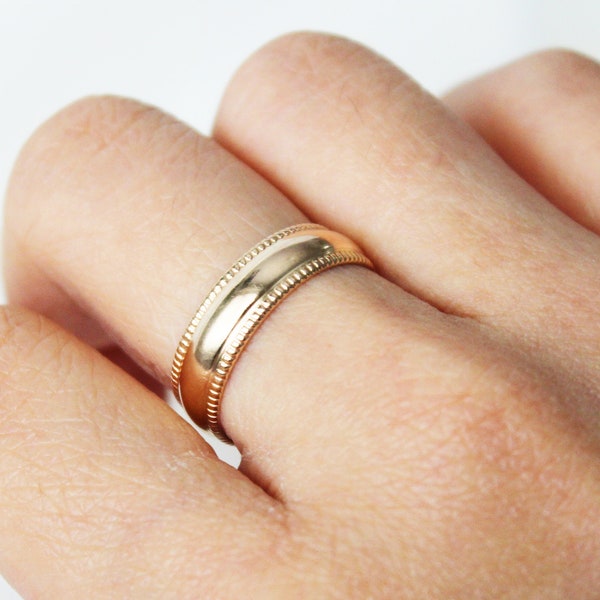 Gold Pattern Band Ring, Thick Band Ring, Gold Band Ring, Engagement Ring, 14k Gold Filled Ring Bold Gold Ring Cigar Band Ring Stackable Ring