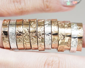 Birthflower Ring, Custom Birthflower Ring, Birthflower Jewelry, Personalizable Band Ring, Gift for Woman Birthday, Daisy Jewelry Stacking