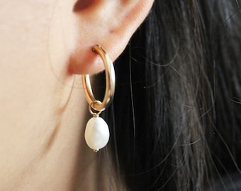 Baroque Pearl Earrings -  Gold Filled Earrings -  Gold Hoop Earrings -  Pearl Hoops -  Pearl Drop Earrings, Bridesmaid Earrings Gift for her