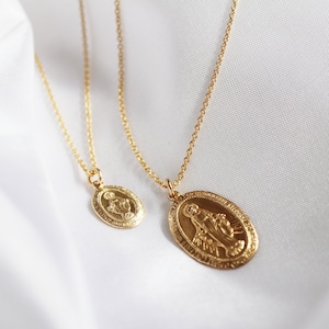 Gold Medallion Necklace - 14K Gold Necklace - Gold Coin Necklace - Gold Pendant Necklace -  Virgin Mary Necklace - Cross Necklace - Gift
