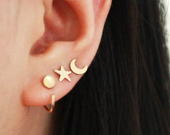 Star and Moon Stud Earrings, Star and Moon Earrings, Celestial Earrings, Star Earrings, Gold Moon Earrings, Gold Stud Earrings, Gold Filled