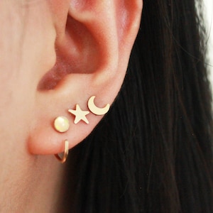 Star and Moon Stud Earrings, Star and Moon Earrings, Celestial Earrings, Star Earrings, Gold Moon Earrings, Gold Stud Earrings, Gold Filled