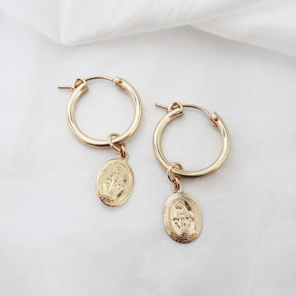 Gold Medallion Hoops - Gold Medallion Earrings - Gold Hoop Earrings - Gold Filled Earrings - Coin Hoop Earrings - Gold Coin Earrings - Gift