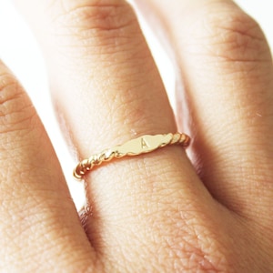 Twist Initial Ring, Tiny Rope Signet Ring, Custom Letter Ring, Personalized Signet Ring, 14k Gold Signet Ring Gold Ring 14k Gold Filled Ring