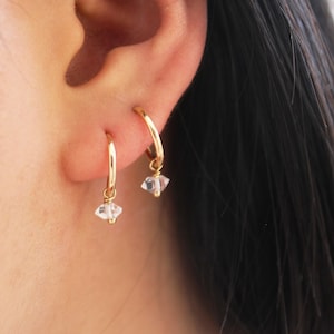 [STONE HENgE] 韓国☆14K White Gold☆M0733 Earrings Herkimer Diamond Hoops - Gemstone Earrings - Crystal