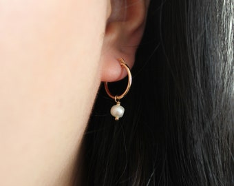 Pearl Hoop Earrings - Pearl Drop Earrings -  Gold Filled Earrings -  Gold Hoop Earrings -  Pearl Hoops - Bridesmaid Earrings - Gift for her