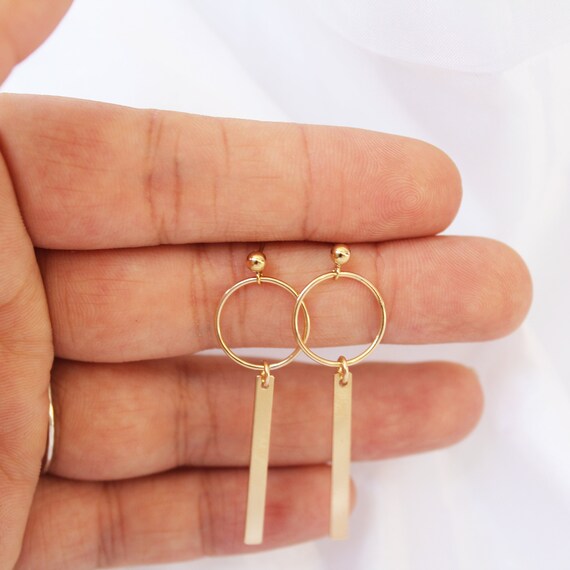 Gold Bar Earrings 14K Gold Earrings Geometric Earrings Gift Etsy
