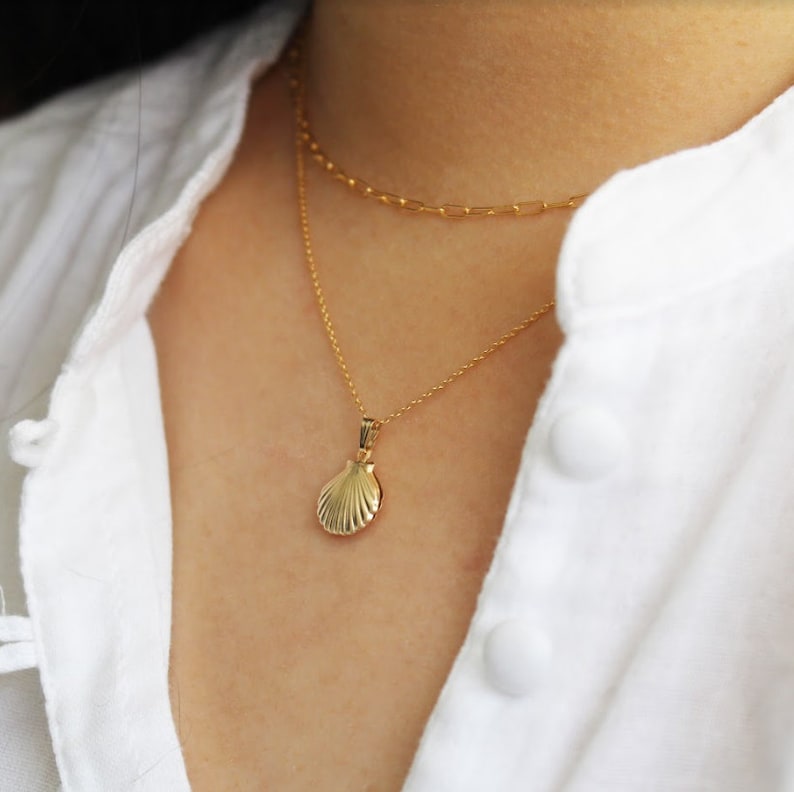 Sea Shell Necklace - Charm Necklace - Dainty Gold Necklace - Layering ...