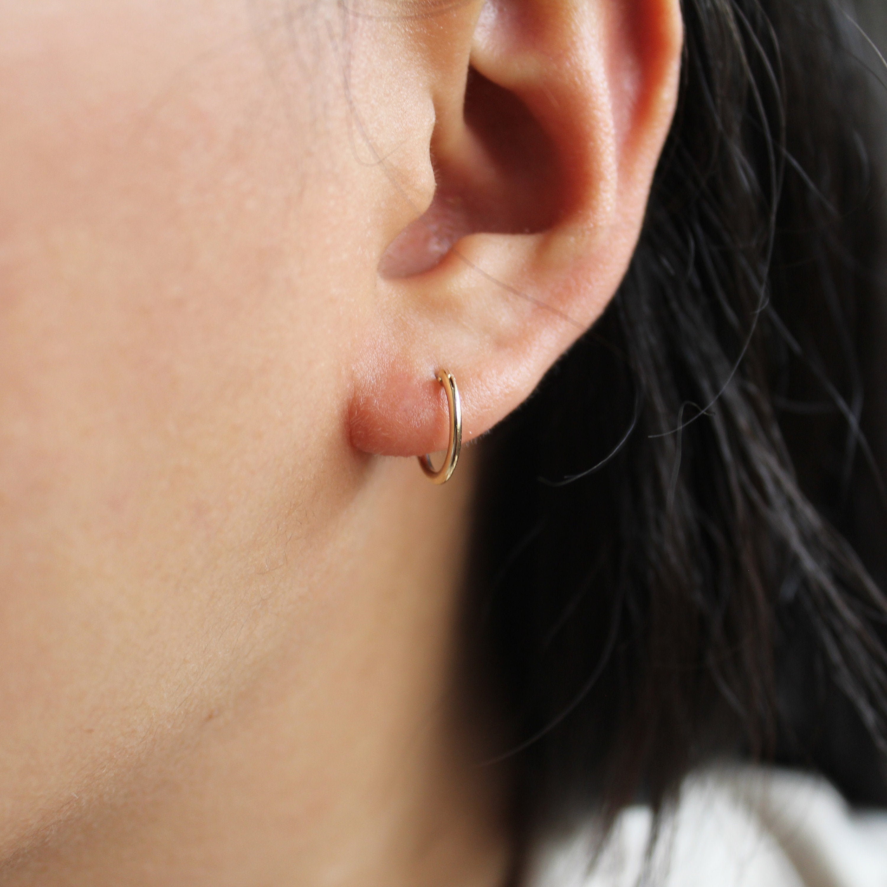 14k Solid Gold Earrings Tiny Hoop Earrings Yellow Hoop - Etsy