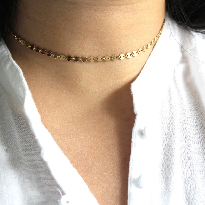 Gold Coin Choker Gold Filled Necklace Gold Disc Chain Choker Etsy