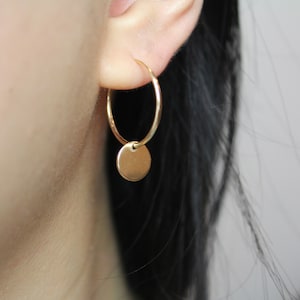 Gold Coin Hoop Earrings - Gold Filled Earrings - Gold Hoops - Gift for Her - Gold Hoop Earrings - Charm Hoops - Gold Disc Hoop Earrings