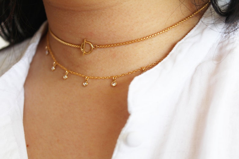Gold Toggle Choker Gold Chain Choker Gold Filled Choker Layering Necklace Gift for her Everyday Necklace Hoop and Toggle Dainty Necklace