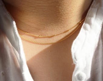 Conjunto de collar delicado: collar relleno de oro de 14 quilates, collar satélite, conjunto de collar de oro, collar de oro en capas, collar de dama de honor, regalo para ella