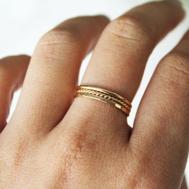 Gold Thin Ring Set, Gold Set Ring Gift, Stacking Dainty Ring, Bridal Ring Set, Gold Filled Ring Set, Tiny Stack Ring, Minimalistic Ring Set image 2