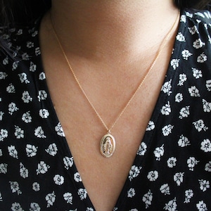 Gold Coin Necklace - Medallion Necklace - 14K Gold Necklace - Gold Pendant Necklace - Virgin Mary Necklace - Everyday Necklace
