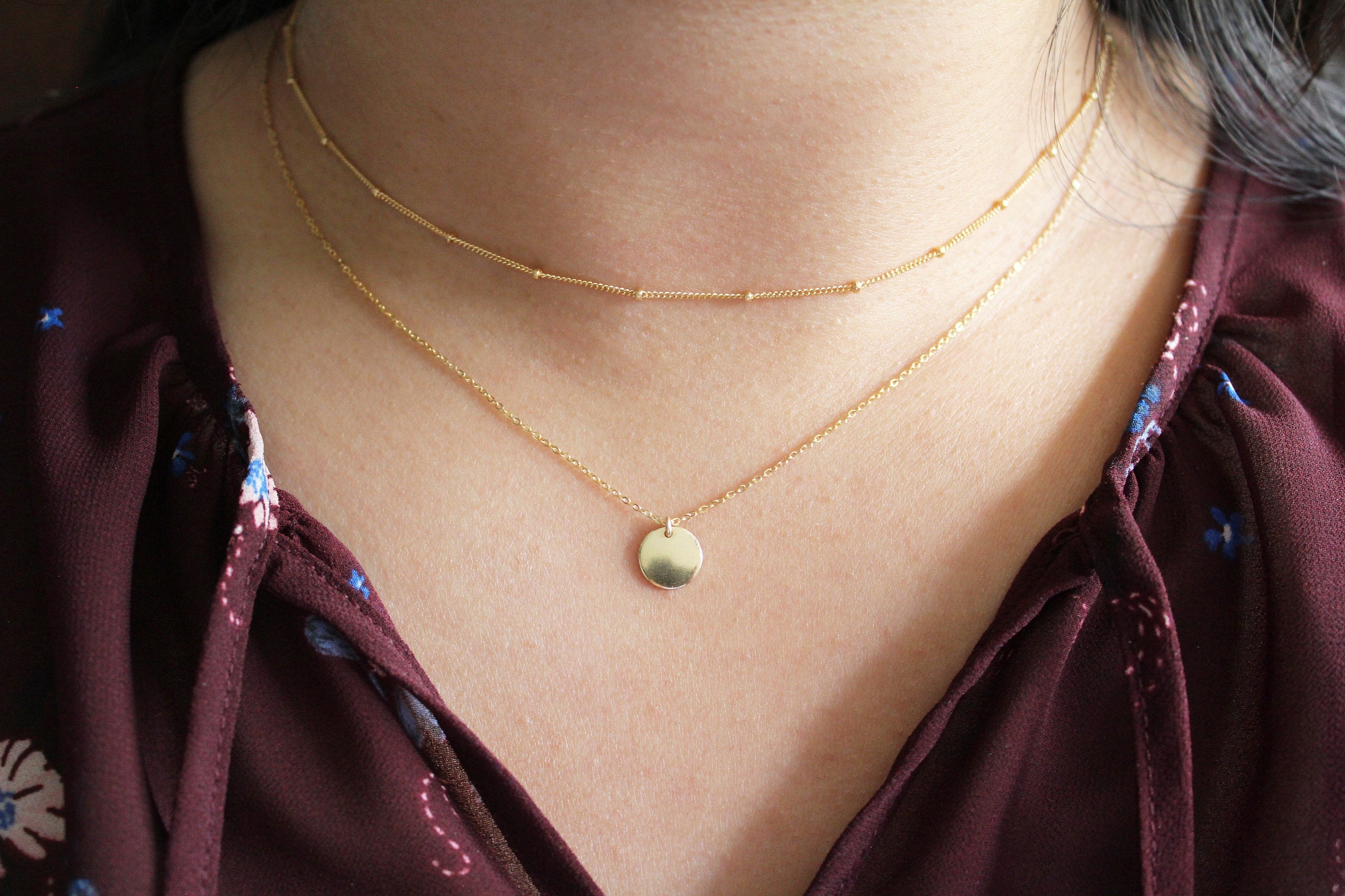 Collar de oro en capas - Conjunto de collar con colgante - Collar de oro delicado - Collar con colgante de oro - Collar de cadena satélite - Collar de oro de 14k