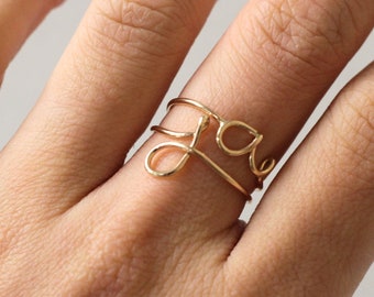 Cursive Letter Ring, Monogram Ring, Gold Initial Ring, Personalized Alphabet Ring, Stackable Initial Ring, Memorial Ring, Personal Gift
