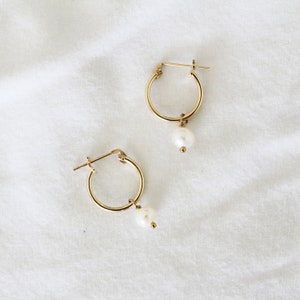 Pearl Hoops - Pearl Hoop Earrings - Pearl Drop Earrings -  Gold Filled Earrings -  Gold Hoop Earrings - Bridesmaid Earrings - Gift for her