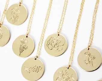 Birth Flower Necklace, Custom Birth Month Pendant Gold Filled Necklace, Gold Flower Birthday Gift Jewelry, Custom Necklace Gift