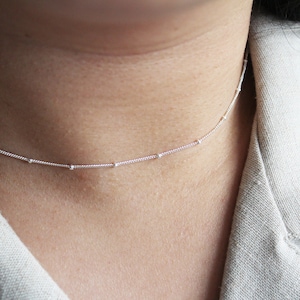 Satellite Chain Necklace - Beaded Necklace-  Sterling Silver Necklace - Silver Dainty Necklace - Dainty Beaded Necklace - Layered Bead Chain