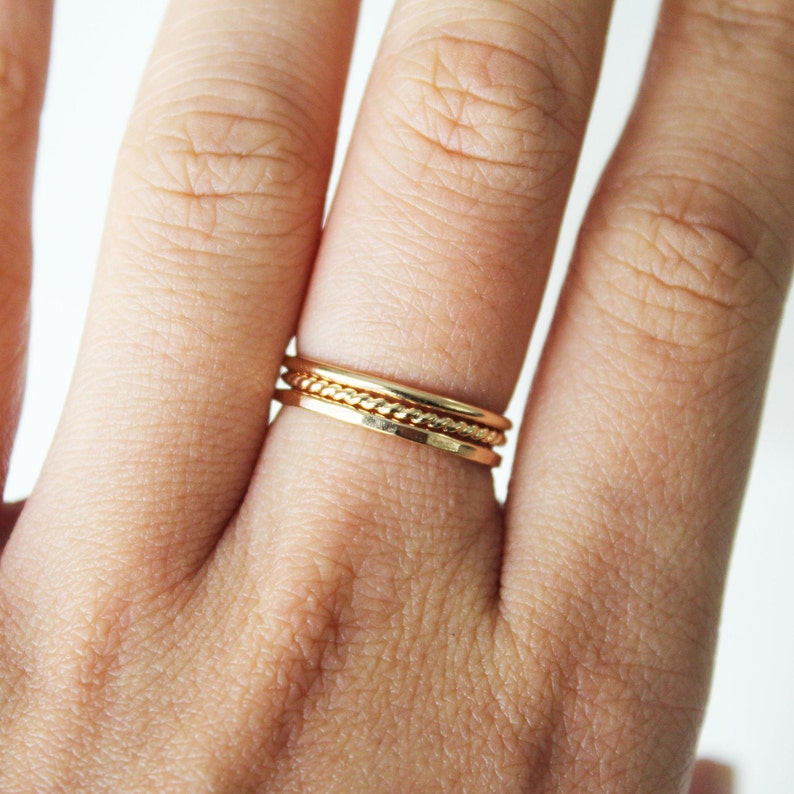 Gold Thin Ring Set, Gold Set Ring Gift, Stacking Dainty Ring, Bridal Ring Set, Gold Filled Ring Set, Tiny Stack Ring, Minimalistic Ring Set image 3