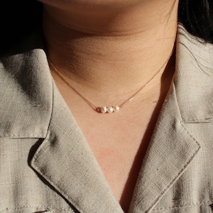 Dainty Pearl Necklace - Floating Pearl Necklace - Tiny Pearl Necklace - Gold Pearl  Necklace  Bridesmaid Gift - Bridal Layering Necklace