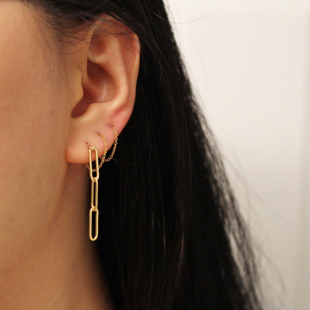 ピアス LAZY DAWN link chain drop earring Pavé Link Chain Drop Earrings in Yellow Gold with Diamonds