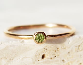 Gold Fill August Ring, Green Birthstone Ring, 14k Gold Filled Birthstone Ring, Stacking Birth Gemstone Ring, Gift for her or mom, Peridot