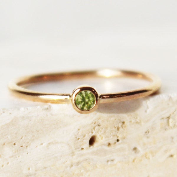 Gold Fill August Ring, Green Birthstone Ring, 14k Gold Filled Birthstone Ring, Stacking Birth Gemstone Ring, Gift for her or mom, Peridot