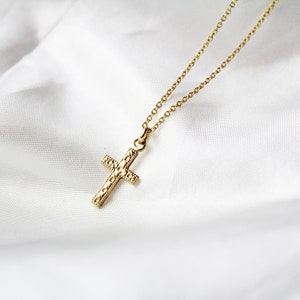 Gold Cross Necklace, Cross Pendant Necklace, 14K Gold Necklace Layering Necklace Christian Necklace Medallion Necklace, Virgin Mary Necklace
