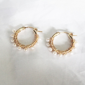 Pearl Earrings - Gold Filled Earrings - Pearl Hoop Earrings, Gold Hoop Earrings - Gemstone Earrings - Minimalist Earrings - 14k Gold Earring