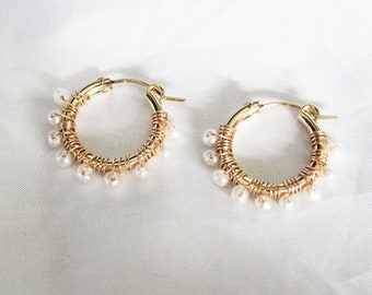 Pearl Earrings - Gold Filled Earrings - Pearl Hoop Earrings, Gold Hoop Earrings - Gemstone Earrings - Minimalist Earrings - 14k Gold Earring
