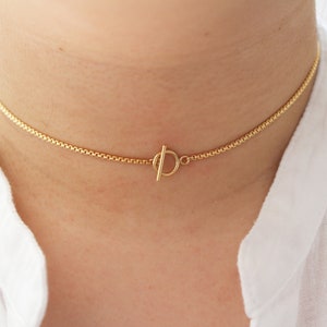 Gold Toggle Choker, Gold Chain Choker Gold Filled Choker Layering Necklace Gift for her Everyday Necklace Hoop and Toggle Dainty Necklace