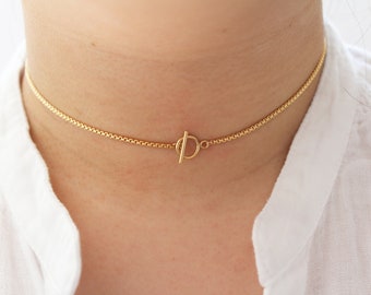 Gold Toggle Choker, Gold Chain Choker Gold Filled Choker Layering Necklace Gift for her Everyday Necklace Hoop and Toggle Dainty Necklace