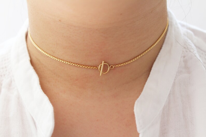 Gold Toggle Choker Gold Chain Choker Gold Filled Choker Layering Necklace Gift for her Everyday Necklace Hoop and Toggle Dainty Necklace