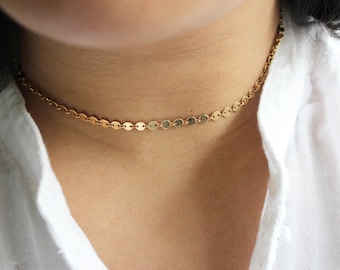Gargantilla de moneda de oro, collar chapado en oro, gargantilla de cadena de disco de oro, collar de lentejuelas de oro, collar de moneda de oro, gargantilla de oro