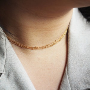 Multistrand Beaded Necklace - Satellite Chain Choker - Gold Filled Necklace -  Gold Dainty Necklace - Dainty Beaded Necklace - Gift for her