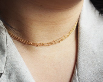 Multistrand Beaded Necklace - Satellite Chain Choker - Gold Filled Necklace -  Gold Dainty Necklace - Dainty Beaded Necklace - Gift for her