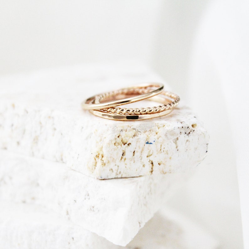 Gold Thin Ring Set, Gold Set Ring Gift, Stacking Dainty Ring, Bridal Ring Set, Gold Filled Ring Set, Tiny Stack Ring, Minimalistic Ring Set image 4