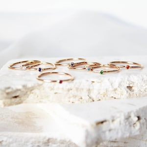 Tiny Birthstone Ring, 1-8 Stone Birthstone Ring, Custom Family Birthstone Stack Ring, Stacking Ring, Minimalist Dainty Stack GemstoneRing
