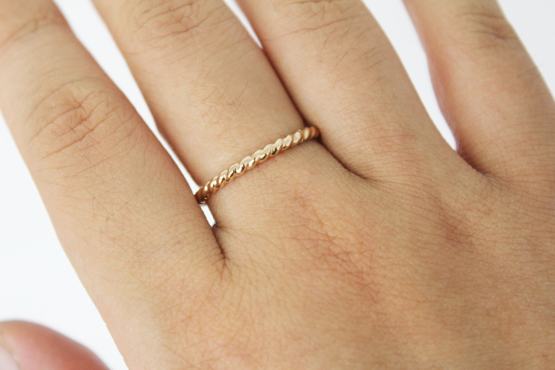 Twist Rope Dainty Band Ring, 14k Twist Gold Ring, Twist Stacking Ring