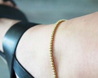 Bracelet de cheville en perles d'or, Bracelet de cheville en or pour femme, Bracelet de cheville en perles 14 carats, Bracelet de cheville délicat en or, Bracelet de cheville à billes, Bracelet de cheville en perles 14 carats, cadeau pour femme