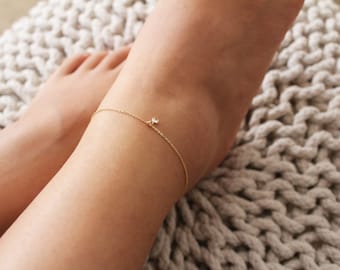 Dainty Anklet for Woman, Gold Charm Anklet, 14k Gold Anklet, Dainty Gold Anklet, Crystal Anklet Bracelet, Bridal Jewelry, Gift for Her