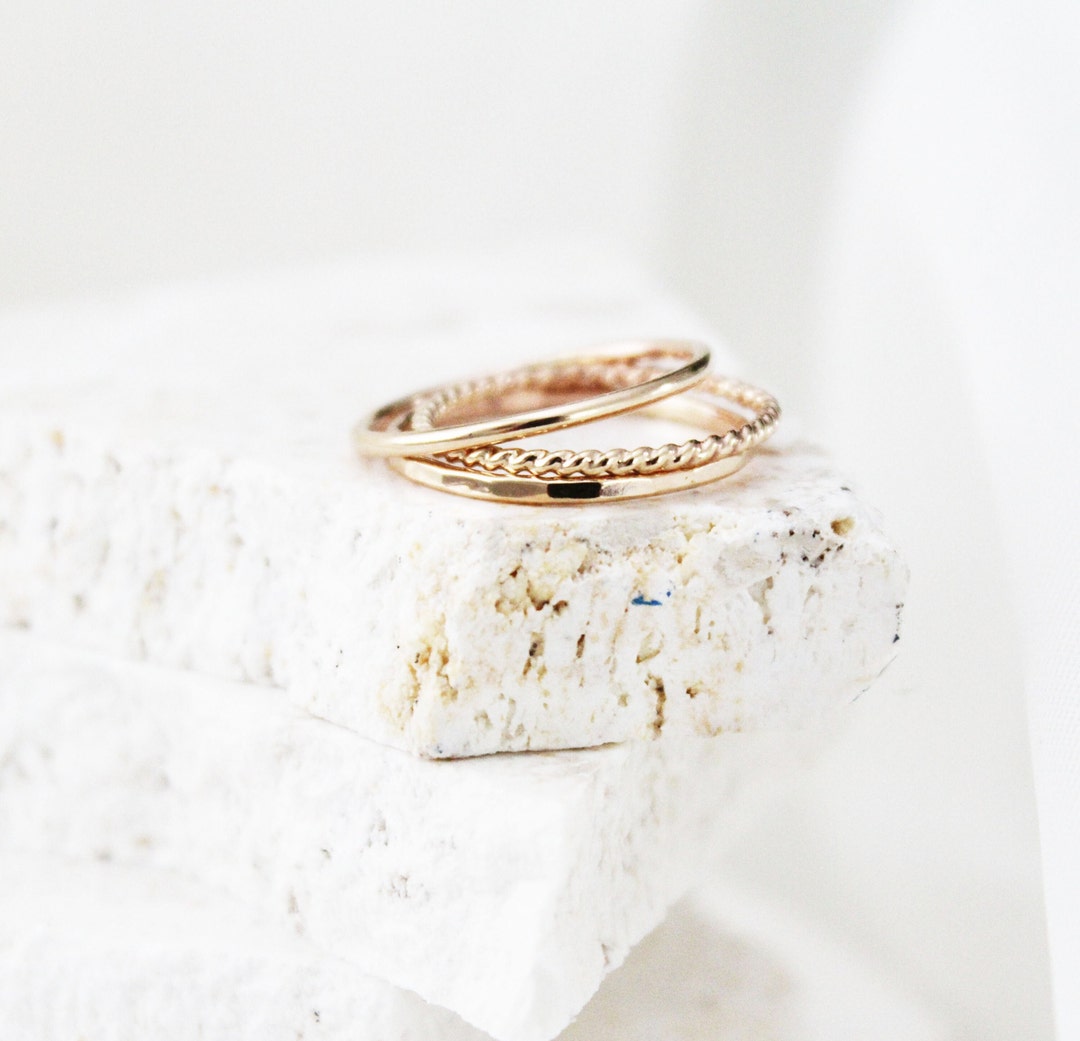 Gold Stacking Ring Set, 14k Gold Rings Set, 3 Gold Ring Set, Gold ...