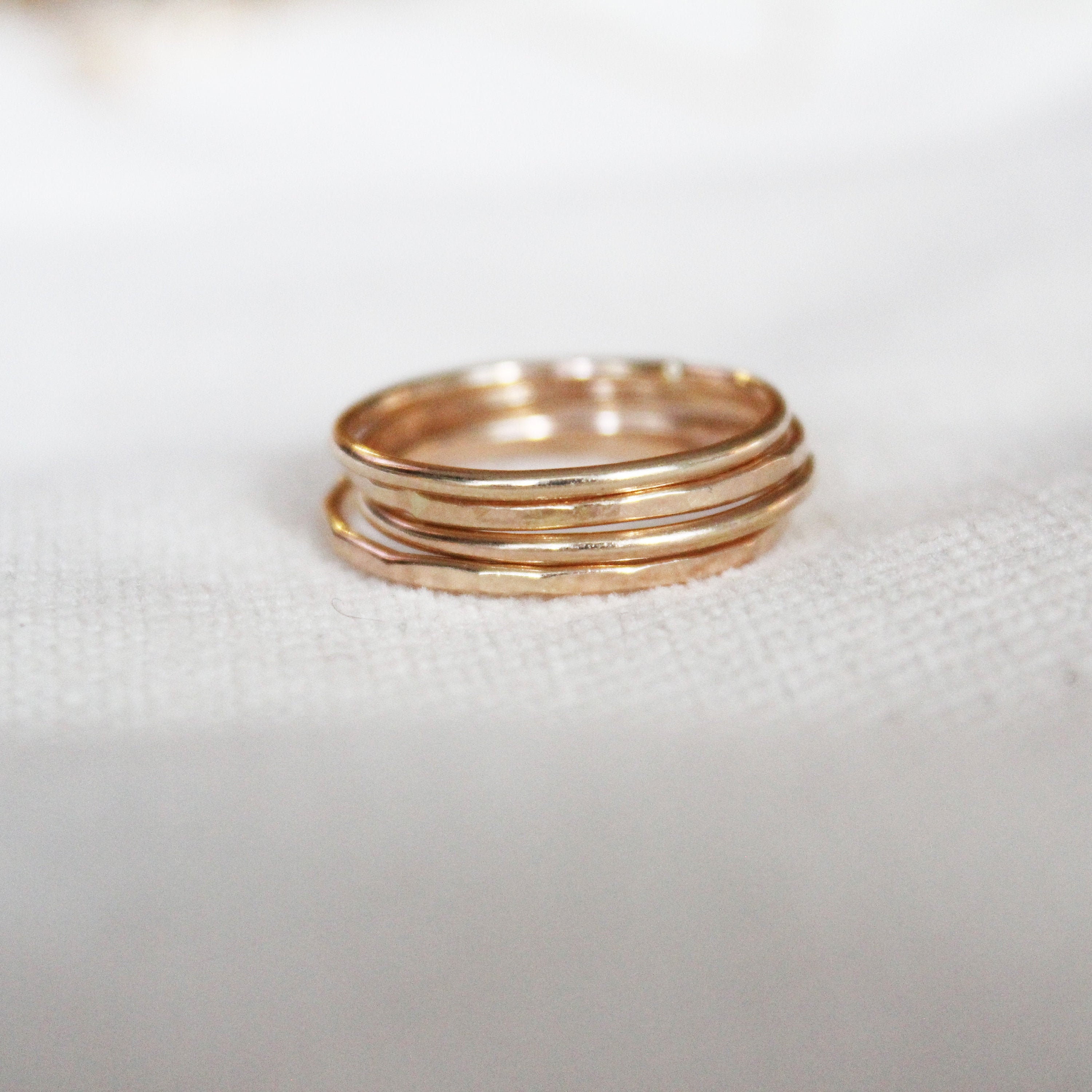 Gold Filled 14k Thin Hammered Ring Dainty Stacking Ring