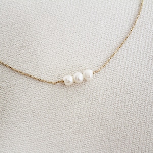 Dainty Pearl Necklace - Floating Pearl Necklace - Tiny Pearl Necklace - Gold Pearl  Necklace  Bridesmaid Gift - Bridal Layering Necklace
